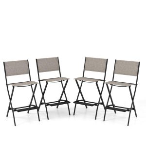 Outdoor Folding Bar Height Stool Set of 4 with Metal Frame and Footrest Coffee |   Patio Bar Furniture Outdoor & Patio Furniture Coffee