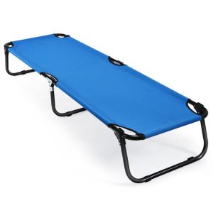 Outdoor Folding Camping Bed for Sleeping Hiking Travel Blue |   Camping Furniture Camping Blue