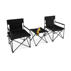 Outdoor Folding Camping Chairs and Table Set with Carrying Bag Black |   Camping Furniture Camping Black