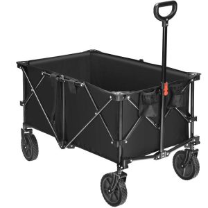 Outdoor Folding Wagon Cart with Adjustable Handle and Universal Wheels Black |   Garden Tools Garden Black