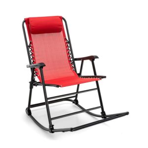 Outdoor Patio Camping Lightweight Folding Rocking Chair with Footrest  Red |   Patio Rocking Chairs & Gliders Outdoor & Patio Furniture Patio Rocking Chairs & Gliders