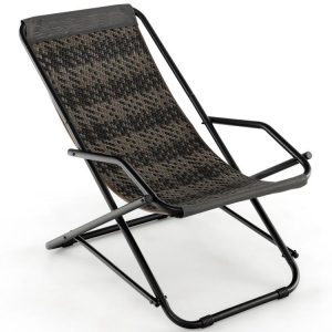 Outdoor Patio PE Wicker Rocking Chair with Armrests and Metal Frame Gray |   Patio Rocking Chairs & Gliders Outdoor & Patio Furniture Gray