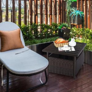 Outdoor Patio Rattan Wicker Steel Side Deck Table Brown |   Patio Tables Outdoor & Patio Furniture Brown