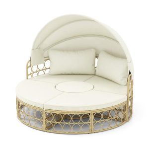 Outdoor Patio Round Daybed with Retractable Canopy and Soft Cushions White |   Outdoor Sectionals Outdoor & Patio Furniture Outdoor Sectionals