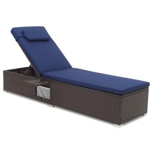 Outdoor PE RattanChaise Lounge with 6-level Backrest Navy |   Outdoor Chaise Lounges Outdoor & Patio Furniture Navy