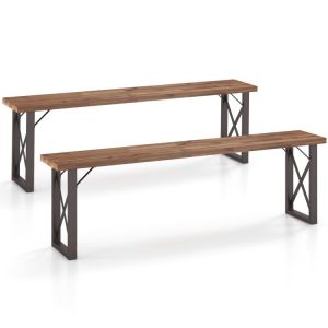 Outdoor Picnic Bench Set Solid Acacia Wood Patio Rectangular Benches  |   Outdoor Benches Outdoor & Patio Furniture Outdoor Benches