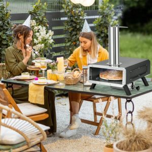 Outdoor Pizza Oven Portable Wood Pellet Pizza Stove with 12 Inch Round Rotatable Pizza Stone Black + Silver |   Outdoor Grills Outdoor Black, Silver