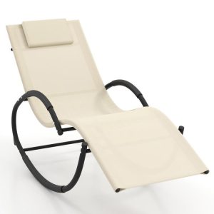 Outdoor Rocking Lounge Chair with Removable Headrest Beige |   Patio Rocking Chairs & Gliders Outdoor & Patio Furniture Beige