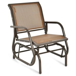 Outdoor Single Swing Glider Rocking Chair with Armrest Brown |   Patio Rocking Chairs & Gliders Outdoor & Patio Furniture Brown