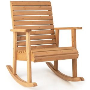 Outdoor Solid Fir Wood Rocking Chair with High Backrest Natural |   Patio Rocking Chairs & Gliders Outdoor & Patio Furniture Natural