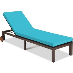 Outdoor Wicker Patio Chaise Lounge Recliner Chair with 5-Position Adjustment and Wheels Turquoise |   Outdoor Chaise Lounges Outdoor & Patio Furniture Outdoor Chaise Lounges