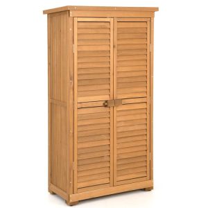 Outdoor Wooden Garden Tool Storage Cabinet Natural |   Sheds & Outdoor Storage Outdoor Storage & Garages Natural