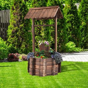 Outdoor Wooden Wishing Well Planter Bucket  |   Outdoor Decor Outdoor Outdoor Decor