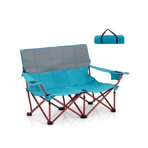 Oversized Camping Chair Folding Loveseat Camping Couch with Cup Holders & Thick Padding Blue |   Camping Furniture Camping Blue