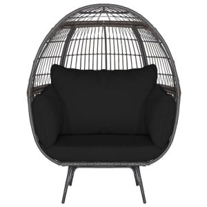 Oversized Patio Rattan Egg Lounge Chair with 4 Cushions Black |   Outdoor Chaise Lounges Outdoor & Patio Furniture Black