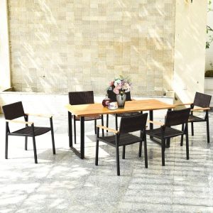 Patented 7 Pieces Outdoor Dining Set with Large Acacia Wood Table Top  |   Patio Dining Sets Outdoor & Patio Furniture Patio Dining Sets