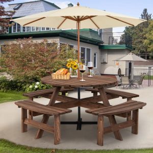 Patio 8 Seat Wood Picnic Dining Seat Bench Set  |   Patio Tables Outdoor & Patio Furniture Patio Tables