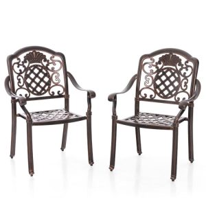 Patio Cast Aluminum Dining Chairs Set of 2 Metal Armchairs Stackable Copper |   Patio Dining Chairs Outdoor & Patio Furniture Copper