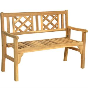 Patio Foldable Bench with Curved Backrest and Armrest Teak |   Outdoor Benches Outdoor & Patio Furniture Outdoor Benches