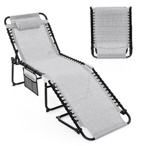 Patio Foldable Recline Lounge Chair with Adjustable Backrest and Footrest Gray |   Outdoor Chaise Lounges Outdoor & Patio Furniture Gray