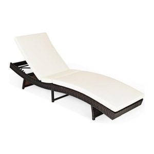 Patio Folding Chaise Lounge with 5 Adjustable Levels and Cushion White |   Outdoor Chaise Lounges Outdoor & Patio Furniture Outdoor Chaise Lounges