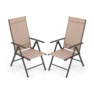 Patio Folding Dining Chairs Set of 2 with 7-Level Adjustable High Backrest Coffee |   Beach & Lawn Chairs Beach & Lawn Chairs Beach & Lawn Chairs