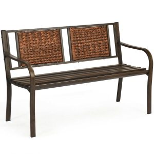 Patio Garden Bench with Powder Coated Steel Frame Bronze |   Outdoor Benches Outdoor & Patio Furniture Bronze