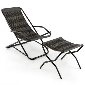 Patio PE Wicker Rocking Chair with Armrests and Metal Frame Gray |   Patio Rocking Chairs & Gliders Outdoor & Patio Furniture Gray