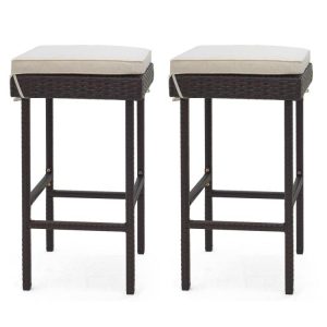 Patio Rattan Barstools Set of 2/4 with Footrest and Soft Cushions for Backyard Balcony  |   Patio Bar Furniture Outdoor & Patio Furniture Patio Bar Furniture