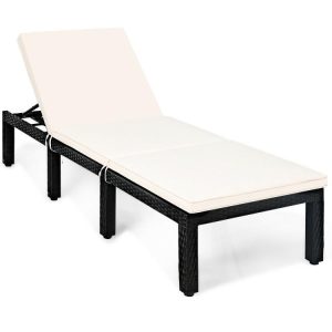 Patio Rattan Cushioned Height Adjustable Lounge Chair White |   Outdoor Chaise Lounges Outdoor & Patio Furniture Outdoor Chaise Lounges