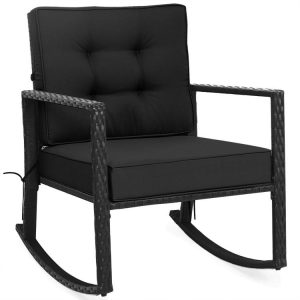 Patio Rattan Rocker Outdoor Glider Rocking Chair Cushion Lawn Black |   Patio Rocking Chairs & Gliders Outdoor & Patio Furniture Black