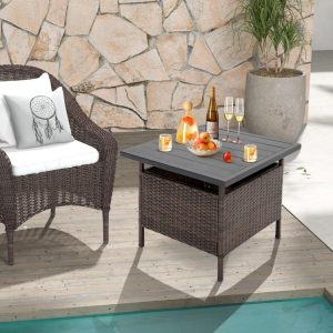 Patio Square Wicker Side Table with Umbrella Hole for Yard Garden Poolside  |   Patio Tables Outdoor & Patio Furniture Patio Tables