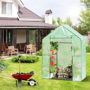 Portable 4 Tier Walk-in Plant Greenhouse with 8 Shelves Green |   Greenhouses Garden Green