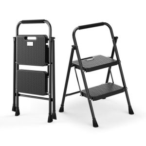 Portable Folding 2 Step Ladder with Wide Anti-Slip Pedal Black |   Garden Tools Garden Black