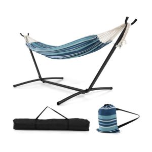 Portable Indoor Outdoor 2-Person Double Hammock Set with Stand and Carrying Cases Blue |   Hammocks Hammocks Blue