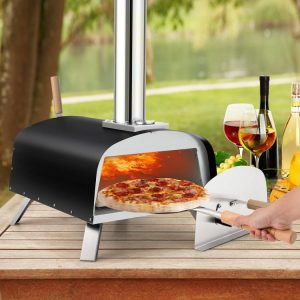 Portable Multi-Fuel Pizza Oven with Pizza Stone and Pizza Peel Silver + Black |   Outdoor Grills Outdoor Outdoor Grills