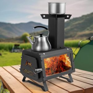 Portable Wood Camping Burning Stove Heater with 2 Cooking Positions  |   Fire Pits Fire Pits Fire Pits