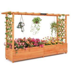 Raised Garden Bed with Side Trellis Hanging Roof and Planter Box Orange |   Raised Garden Beds Garden Orange