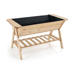 Raised Wood Garden Bed with Shelf and Liner Natural |   Raised Garden Beds Garden Natural