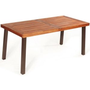 Rectangular Acacia Wood Rustic Dining Furniture Table  Red Brown + Dark Brown |   Patio Tables Outdoor & Patio Furniture Patio Tables