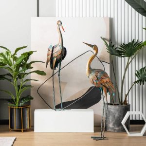 Set of 2 Crane Garden Statues Standing Metal Crane Sculptures Bird  |   Outdoor Decor Outdoor Outdoor Decor