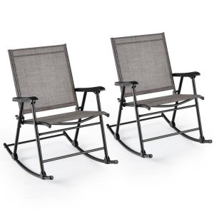 Set of 2 Folding Rocking Chair with Breathable Seat Fabric  |   Patio Rocking Chairs & Gliders Outdoor & Patio Furniture Patio Rocking Chairs & Gliders