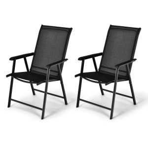 Set of 2 Outdoor Patio Folding Chair with Ergonomic Armrests Black |   Patio Dining Chairs Outdoor & Patio Furniture Black