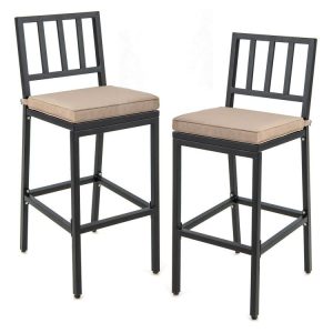 Set of 2 Patio Bar Chairs with Detachable Cushion and Footrest  |   Patio Bar Furniture Outdoor & Patio Furniture Patio Bar Furniture