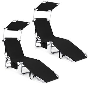 Set of 2 Portable Reclining Chair with 5 Adjustable Positions Black |   Outdoor Chaise Lounges Outdoor & Patio Furniture Black