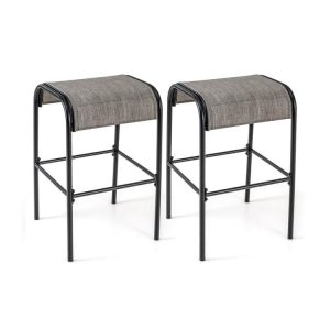 Set of 2/4 Patio Metal Bar Stools with Curved Fabric Seat Coffee + Black |   Patio Bar Furniture Outdoor & Patio Furniture Coffee + Black