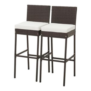 Set of 2/4 Patio Wicker Barstools with Seat Cushion and Footrest  |   Patio Bar Furniture Outdoor & Patio Furniture Patio Bar Furniture