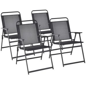 Set of 2/4/6 Outdoor Folding Chairs with Breathable Seat Black |   Patio Dining Chairs Outdoor & Patio Furniture Black