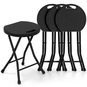 Set of 4 18 Inch Collapsible Round Stools with Handle Black |   Patio Dining Chairs Outdoor & Patio Furniture Black