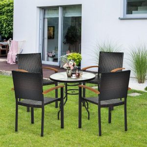 Set of 4 Outdoor Patio PE Rattan Dining Chairs with Powder-coated Steel Frame  |   Patio Dining Chairs Outdoor & Patio Furniture Patio Dining Chairs